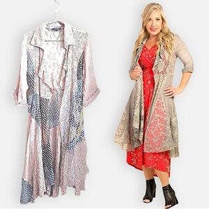 Minkas Sophia Duster with Beautiful Pink Lace and Patchwork Design